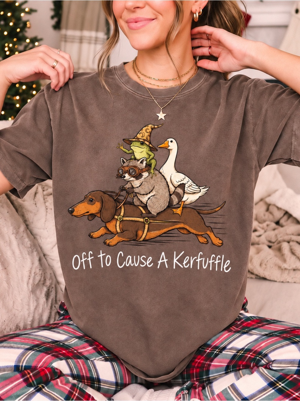 Comfort Colors 1717 Off To Cause A Kerfuffle T-Shirt, Animal Shirt Brown NWT